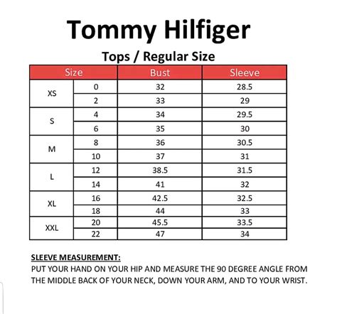 tommy hilfiger size guide women's